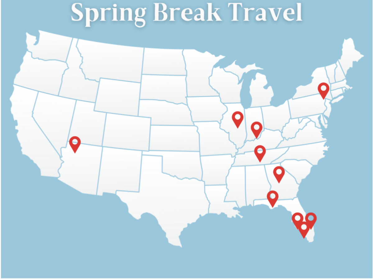 Visual from Canva showing where HHS students will be traveling on spring break.
